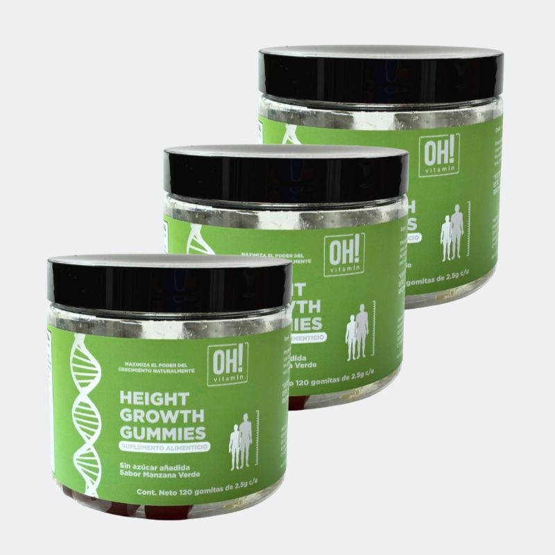 Pack 3 botes Height Growth Gummies sabor manzana verde