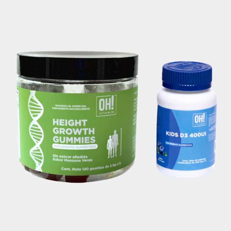 Kit Height Growth Gummies sabor manzana verde + Kids D400