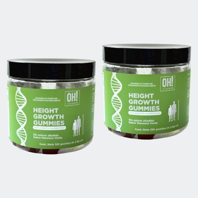 Pack 2 botes Height Growth Gummies sabor manzana verde.