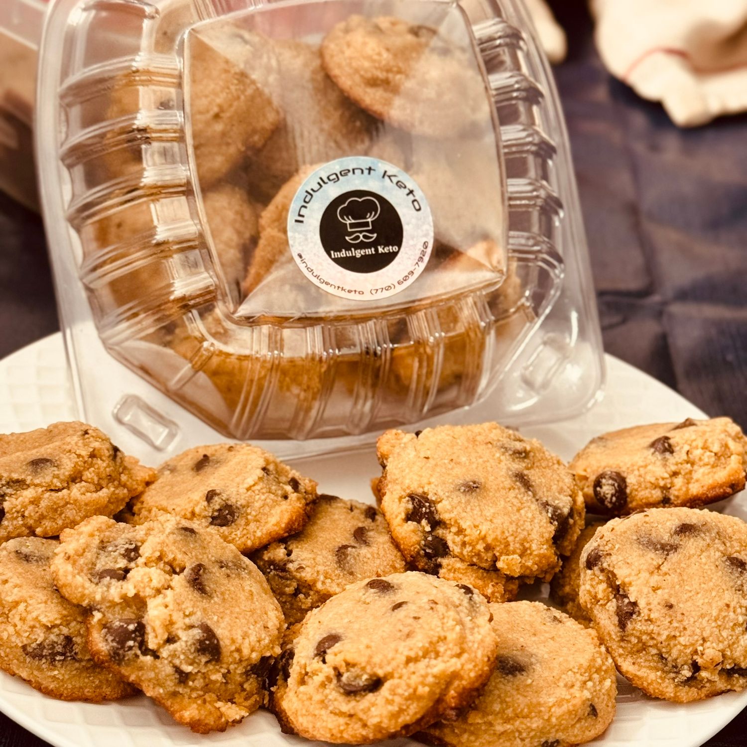Low carb chocolate chip cookies with a golden brown exterior, loaded with chocolate chips, and perfect for a keto-friendly or sugar-free diet. We never use erythritol!