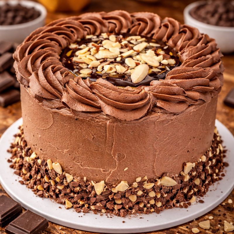 keto death by chocolate 6-inch cake sprinkled with slivered almonds and cocoa nibs