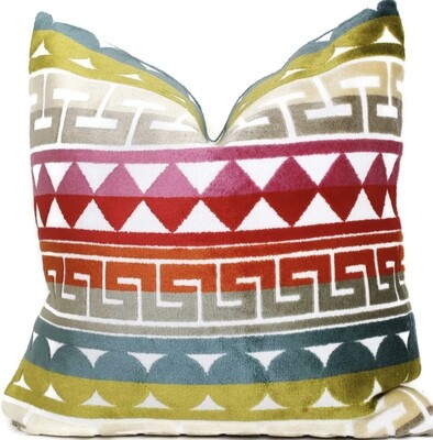 Geometric velvet design pillow, multi-color