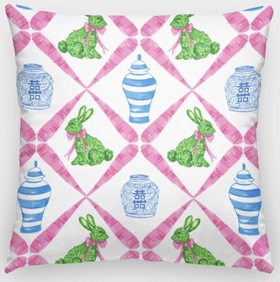 Chinoiserie bunny pillow 20x20