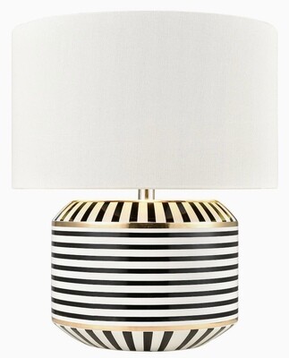 Striped Ceramic Lamp Black &amp; White with gold trim