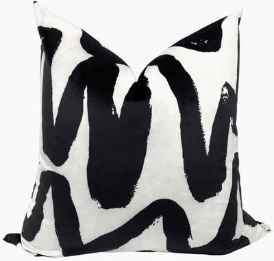 Black and White Brush Strokes Pillow