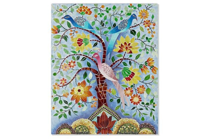 DECORACION PARED CRISTAL  ARBOL FAISANES