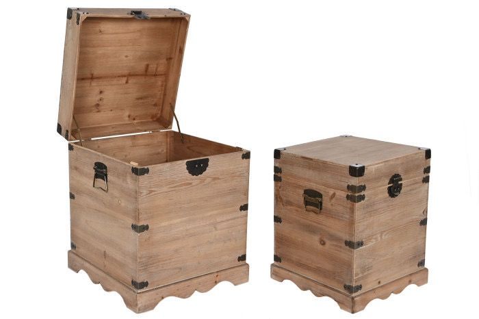 BAUL SET 2 ABETO  Y METAL RUSTICO NATURAL