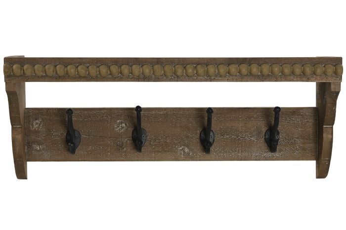 PERCHERO PARED MADERA Y METAL  BOLAS MARRON