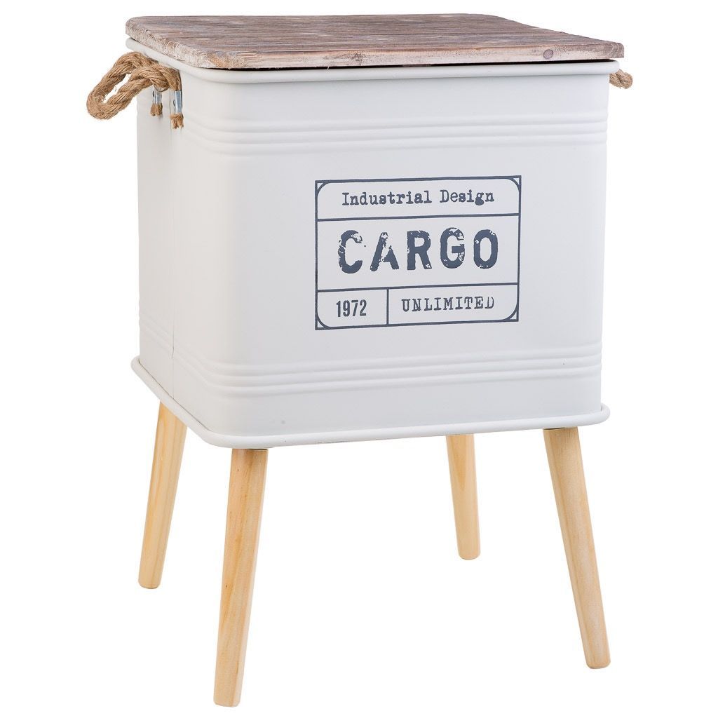 MESITA CAJA DE METAL CON TAPA Y PATAS