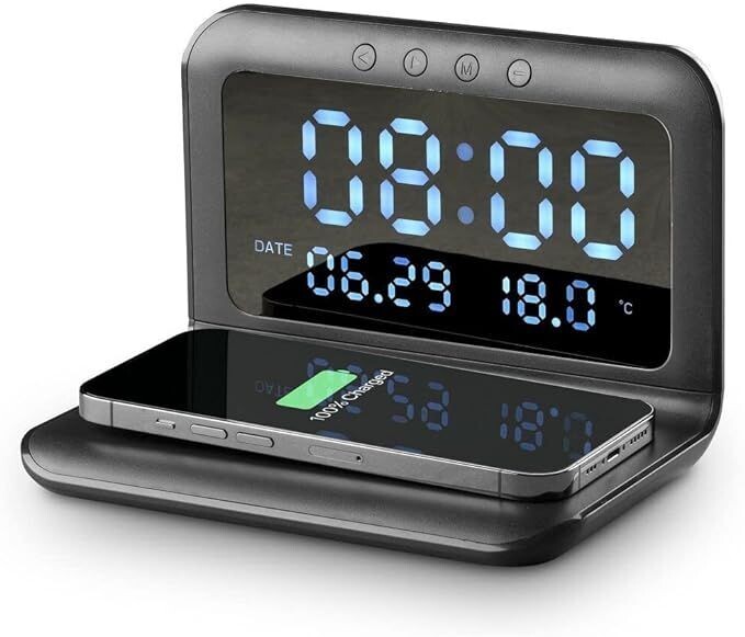 SMART CLOCK WIRELESS Caricabatterie 15W SVEGLIA CON CARICABATTERIA WIRELESS NERO