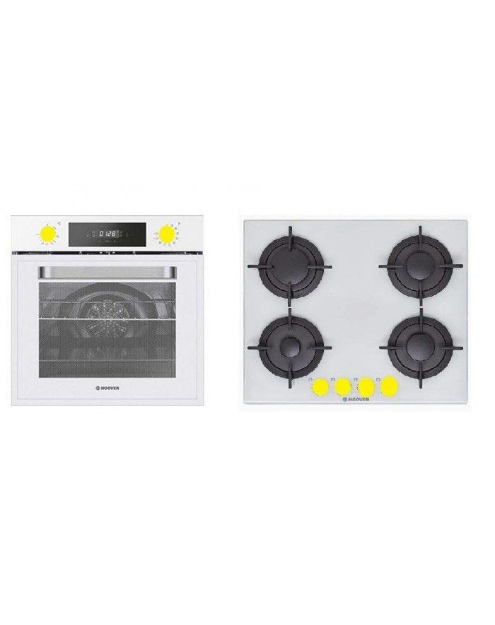 Forno Elettrico + Piano Cottura HOOVER Classe A Colore Vetro Bianco/Ghisa Cod: HSOT3161WY WIFI/HSGV64SMCWY