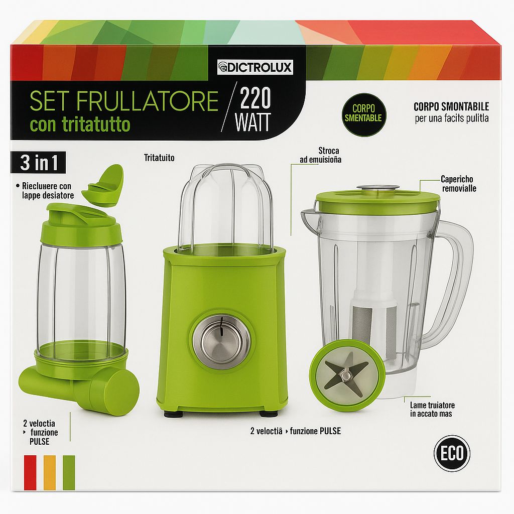 Set Frullatore DICTROLUX con tritatutto potenza 220W capacità 1 litri  872800