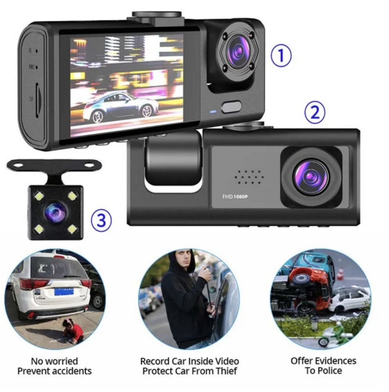 SALE Dash Cam W/ IR Night Vision Loop Recording &amp; 2&quot; IPS Screen 1080P 3 Camera 24 HR Parking Monitor 📹📹