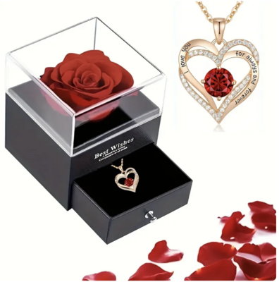 SALE: Luxury Red Zircon Pendant Necklaces With Rose Flower Gift Box For Girlfriend Women I Love You Gifts 2024 Trendy Wedding Jewelry 🌹❤️