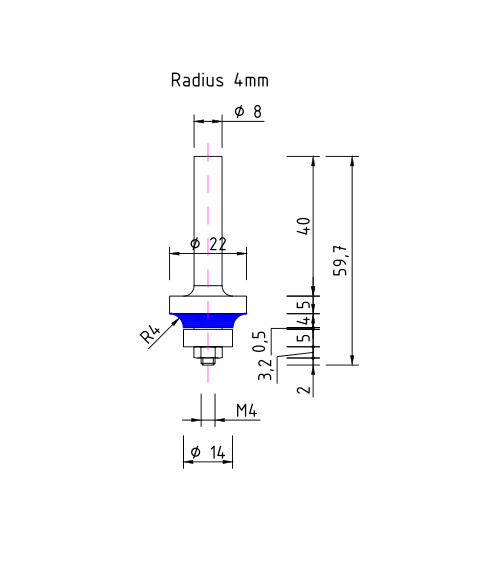 Diamant Kantenfräser Radius 4 mm