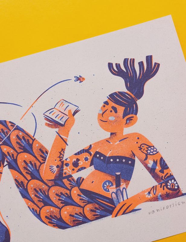 Mermaid 02 Riso Print A4