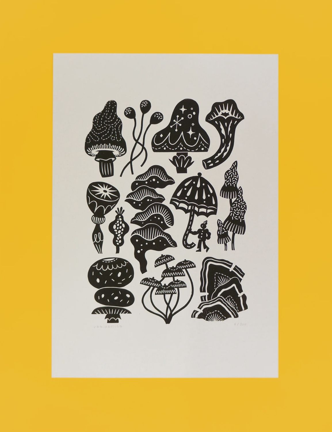 Fantastic Funghi A3 Linoprint