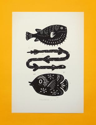 Hello Fishies Block Print 25x35cm
