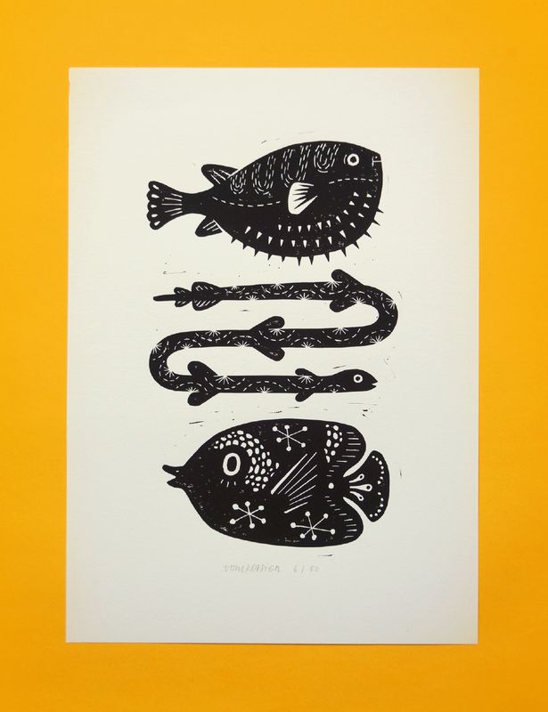 Hello Fishies Block Print 25x35cm