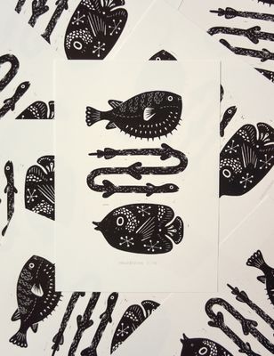 Hello Fishies Block Print 25x35cm