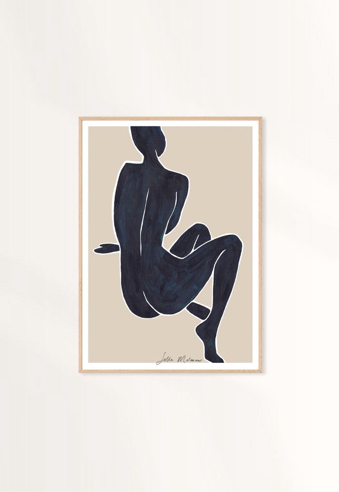 Print Woman Sitting Dark Blue - A3