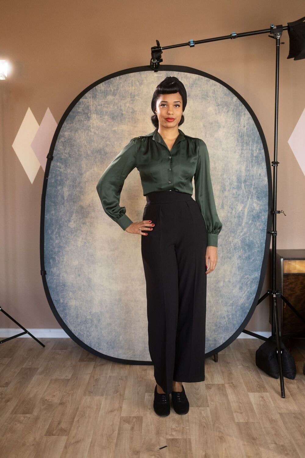 Ashley langärmelige Bluse im Stil der 40er Jahre