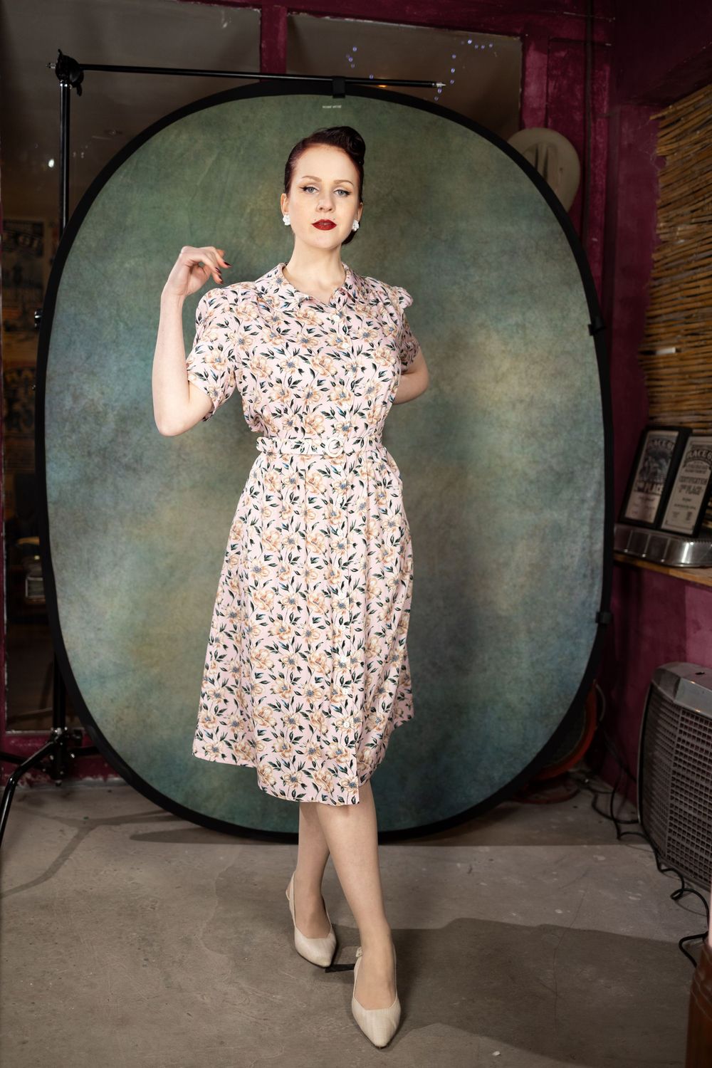 Sophia, Blusenkleid Rosa mit Blumenmuster aus leichter Viskose