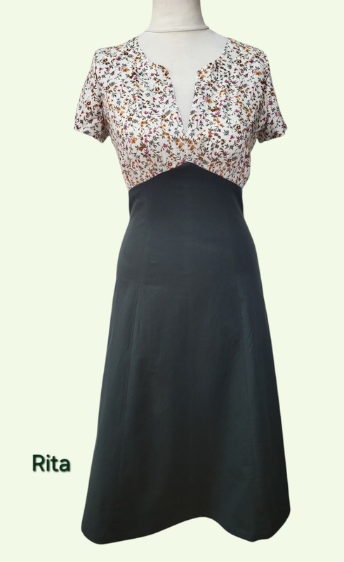 Rita tailliertes Kleid aus zweierlei Stoff Rita tailliertes Kleid aus zweierlei Stoff