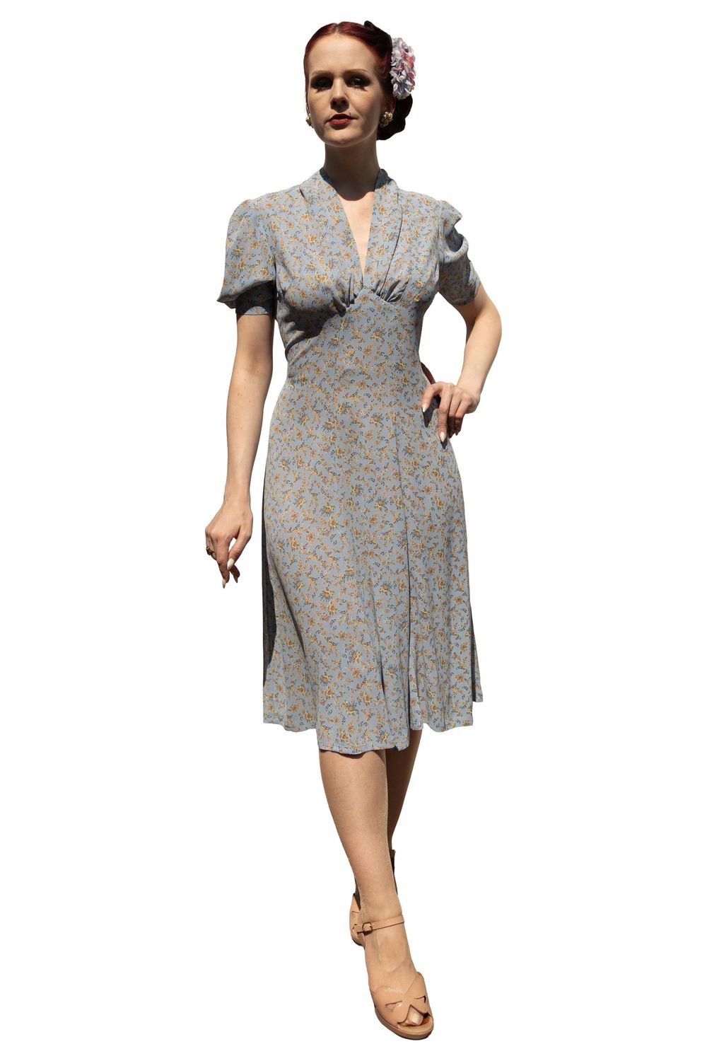 40er Jahre Kleid Mabel – hellblaues Vintage Tanzkleid mit Swing-Rock