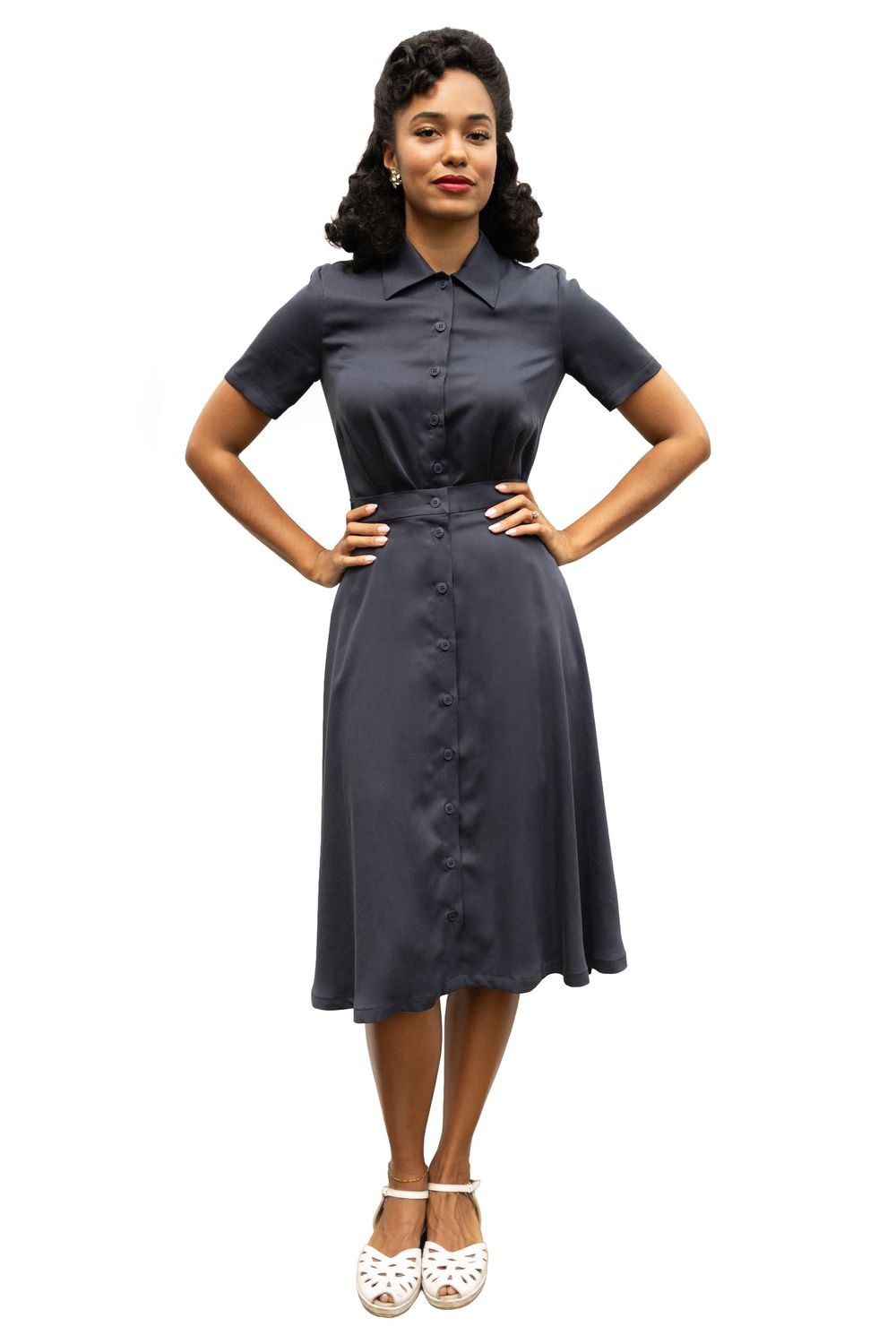 Rock Luise – 40er Jahre Vintage Rock aus fließender Viskose Rock Luise – 40er Jahre Vintage Rock aus fließender Viskose, knielang bis wadenlang mit Knopfleiste, handgefertigt in Berlin