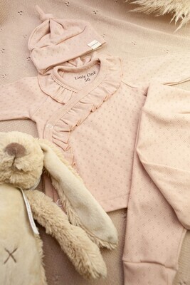 Newborn overslag shirtje ruffel ajour roze