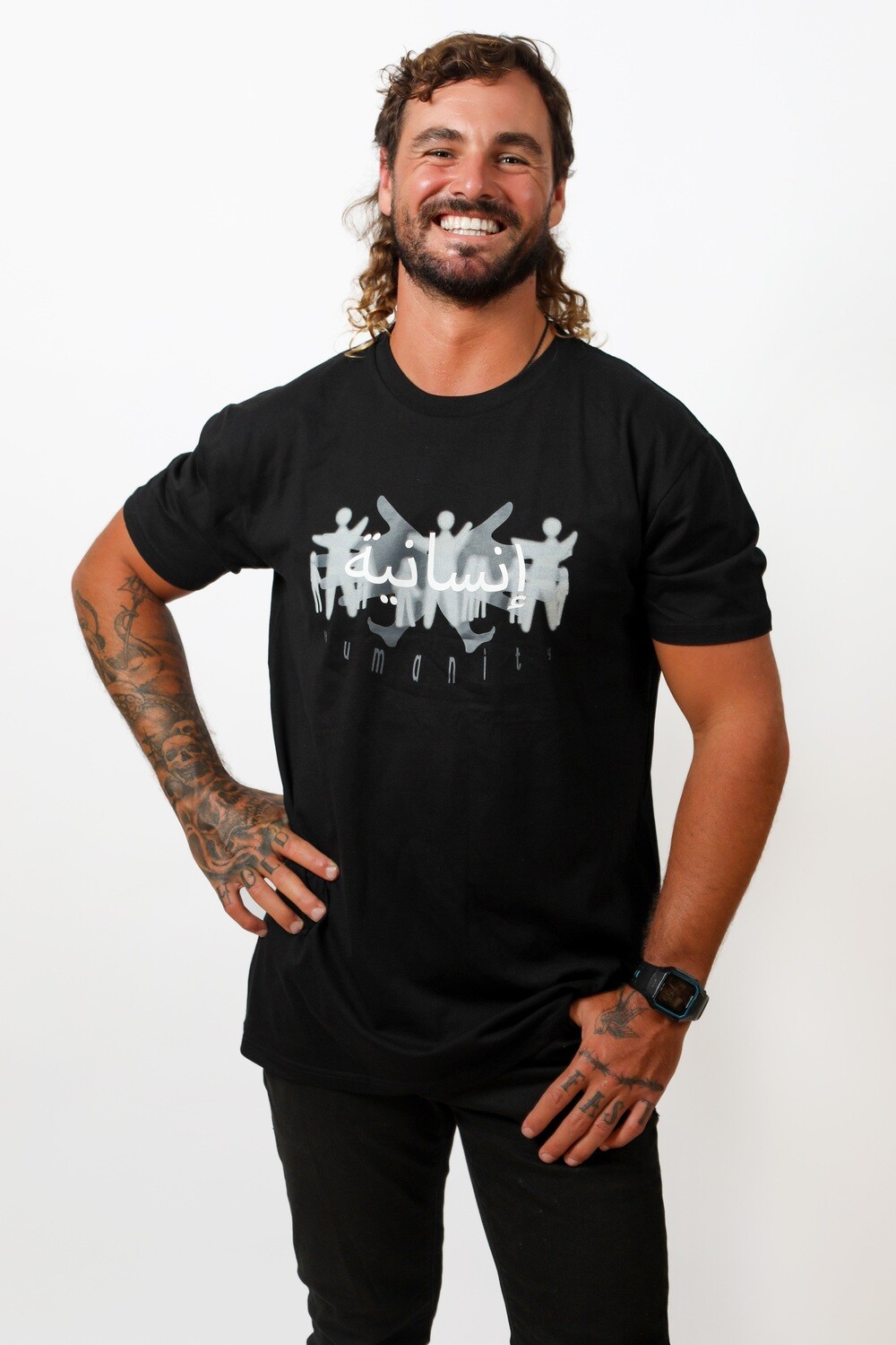 Men&#39;s Black Humanity Graphic T-Shirt with Arabic by Uncmplktd