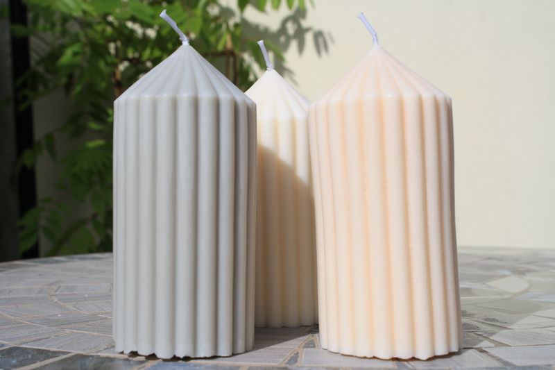Thick Ribbed Soy Pillar Candle (Unscented)
