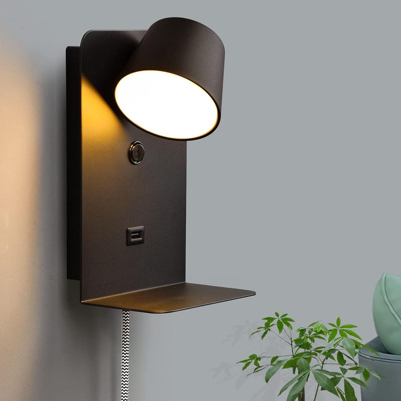 SWING LED PLUG IN WALL SCONCE WITH SHELF