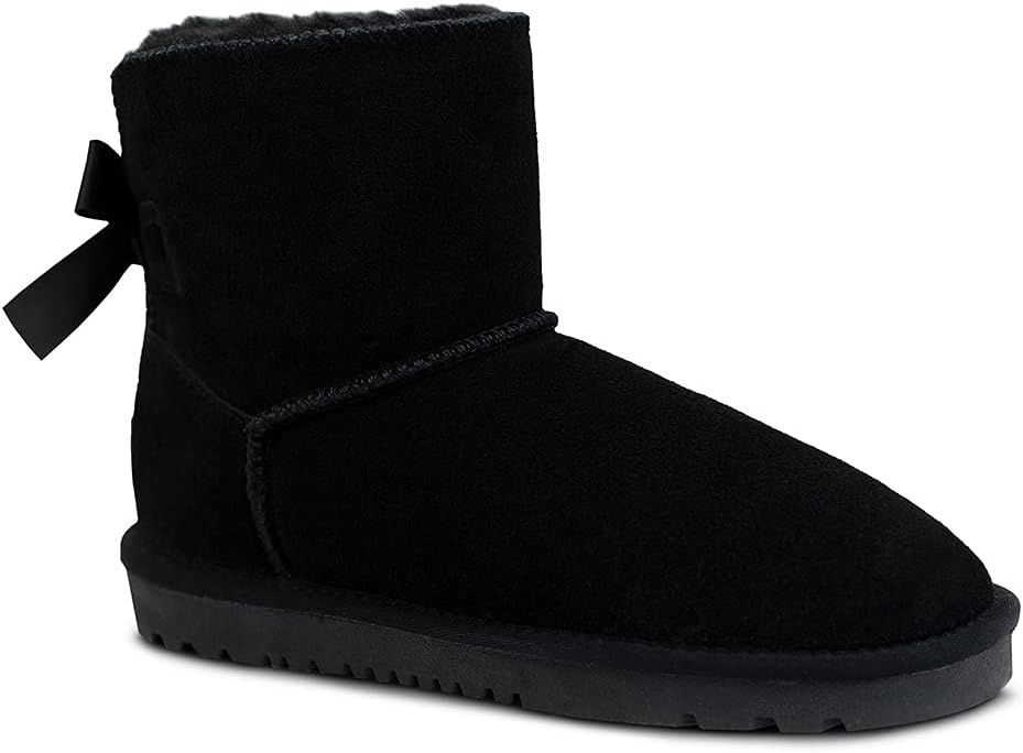 SZ 8 HZSTAY LEATHER SNOW BOOT FUR LINED BLACK