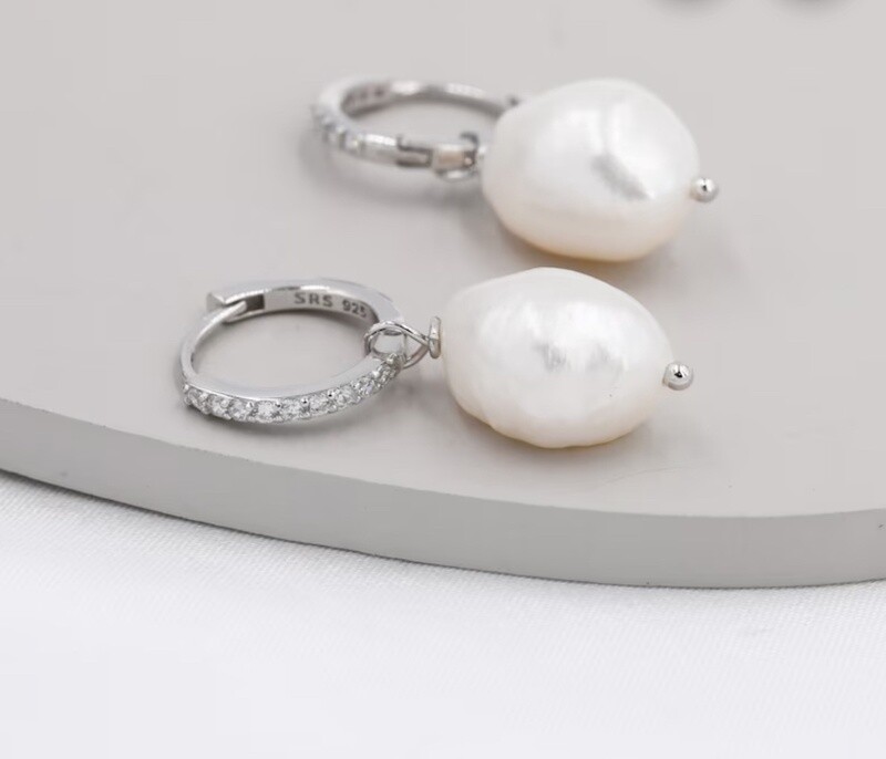 Sterling Silver Pearl Huggies