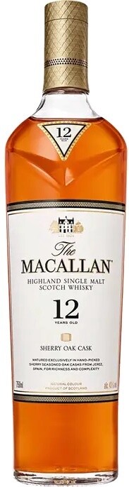 Macallan Highland Single Malt Scotch Whisky 12 Years Old Sherry Oak Cask 750ml