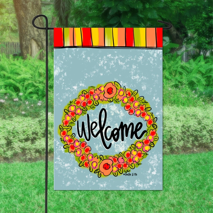 Garden Flag, Welcome Little Flower Wreath