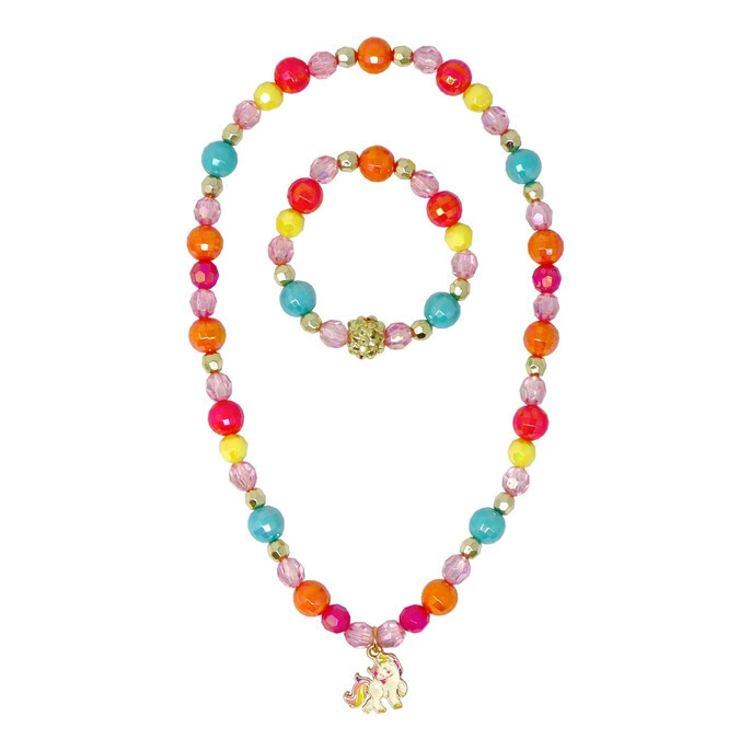 Unicorn Rainbow Charm Necklace and Bracelet Set