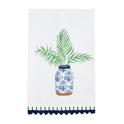 Towel, Fig Palm Plant Blue Trim