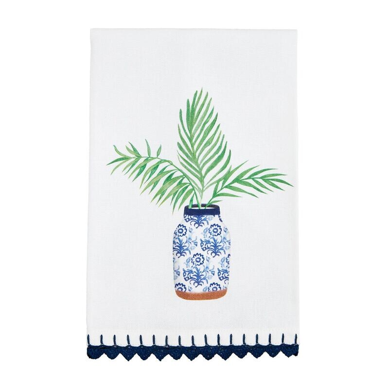 Towel, Palm Plant Blue Trim