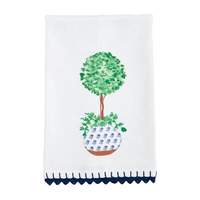 Towel, Topiary Plant Blue Trim