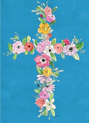 Card, Teal Floral Cross S493