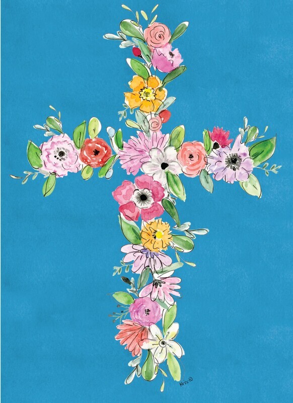 Card, Blue Floral Cross S493