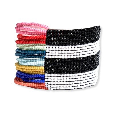 Olive Horizontal Stripe Beaded Stretch Bracelet