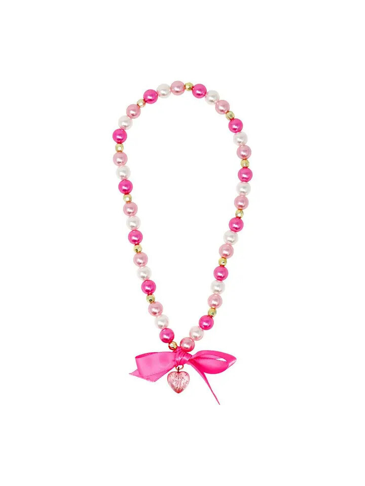 Sparkle Princess Bow Heart Necklace, Pink