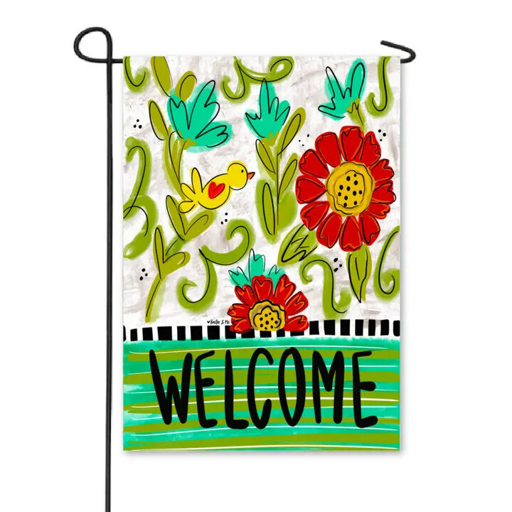 Garden Flag, Welcome Bird Floral