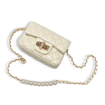 Pearl Closure Quilted Purse, Cream