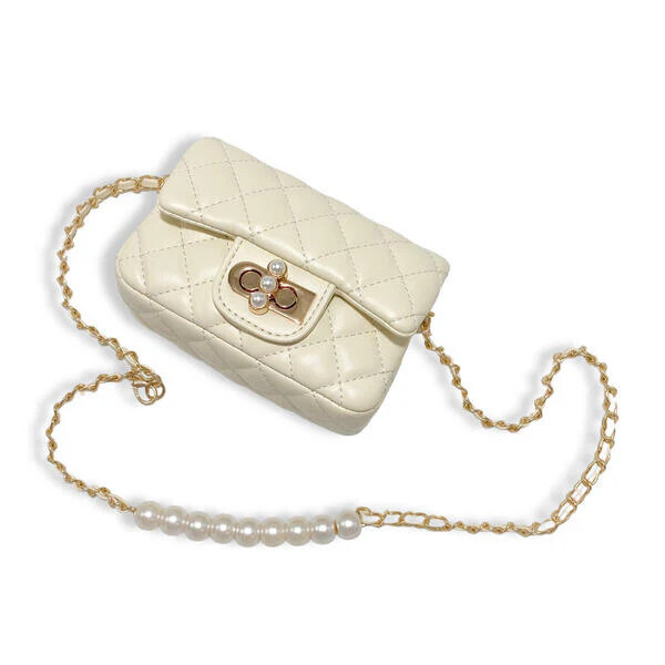 Pearl Closure Quilted Purse, Cream
