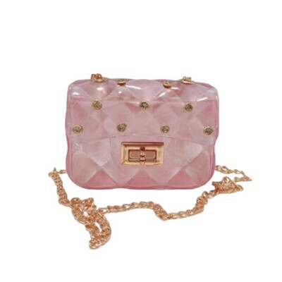 Rhinestone Stud Quilted Jelly Purse - Pink/Blush